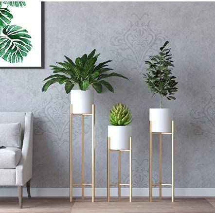 Flower Stands Planter For Living Room Bedroom Display Plant Stand Tall Indoor Plant Stand With Planter Pot - Set Of 3 (White) - Image 2