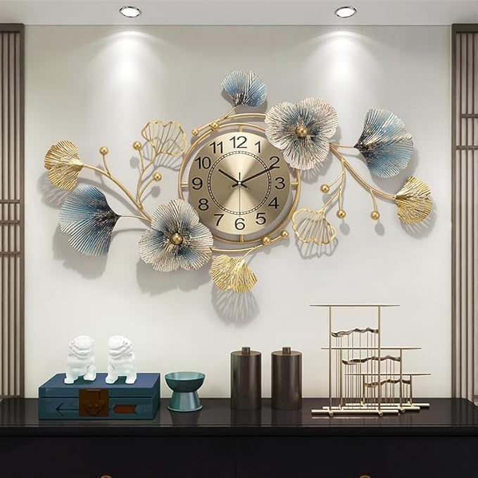 Decorative Metal Wall Clock Floral Design - Image 2