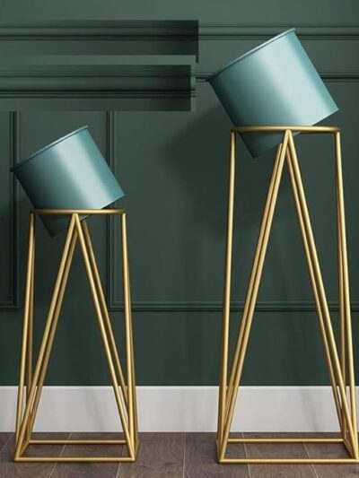 Planters For Indoor - Outdoor Plants & Modern Metal Floor Tall Plant Stand For Garden(Green)
