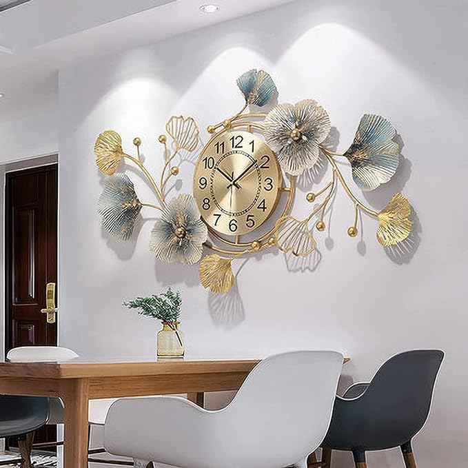 Decorative Metal Wall Clock Floral Design - Image 4