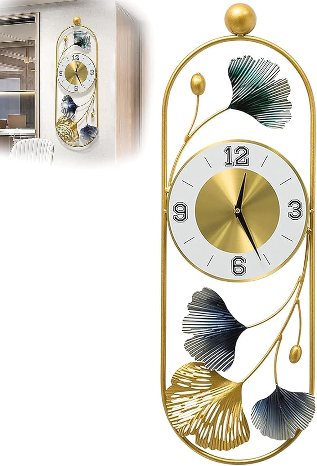 Decorative Metal Wall Clock with Floral Design, for Living Room - Image 2