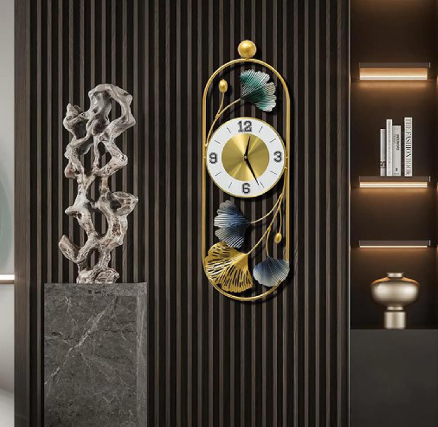 Decorative Metal Wall Clock with Floral Design, for Living Room