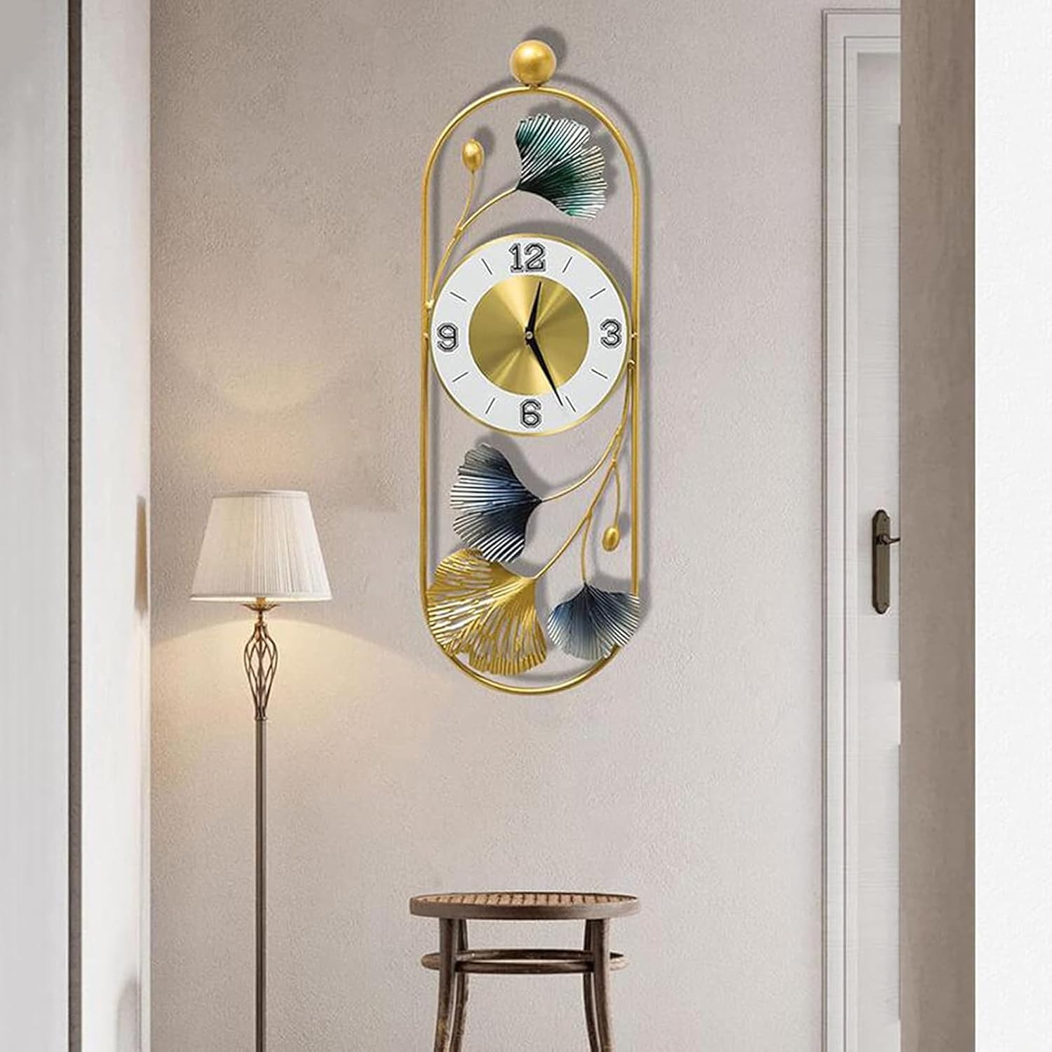 Decorative Metal Wall Clock with Floral Design, for Living Room - Image 3