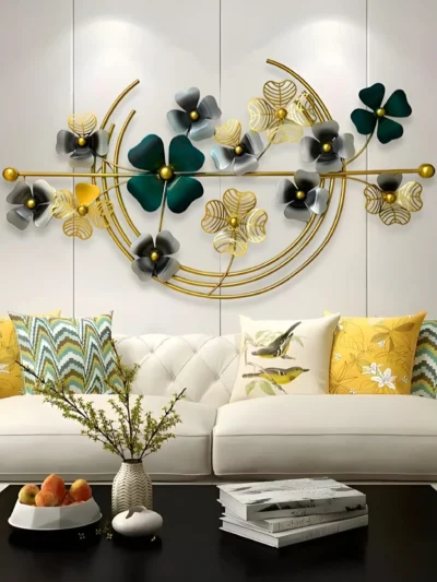 Wall Art Metal Round Shaped Beautiful Leaf Wall Arts For Home Hotel Decoration
