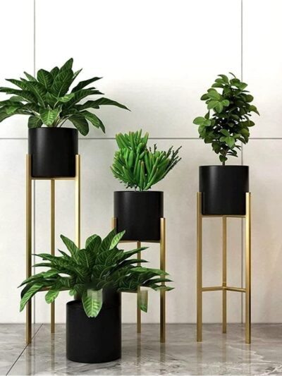 Black modern metal floor flower stand planter