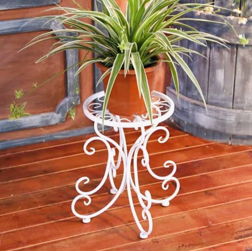 White metal plant stand for indoor and outdoor use