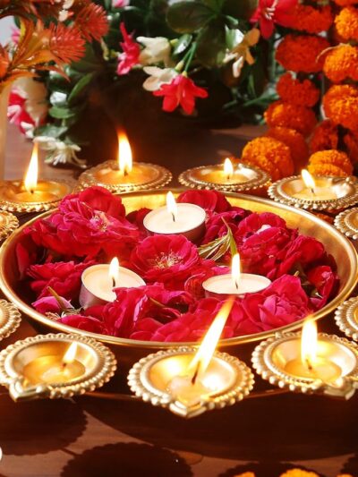 Golden urli bowl for floating flowers and tea light candles