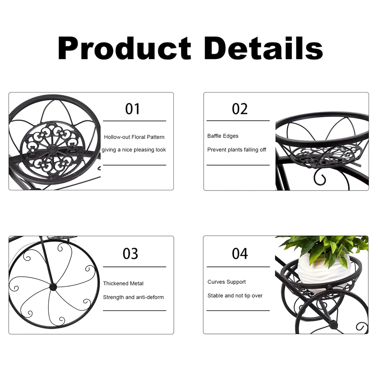 Black iron 3-tier tricycle planter stand for living room