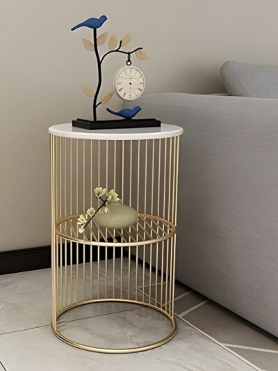 Modern minimalist side table with sleek metal legs and reclaimed wood top - Amass Handicrafts
