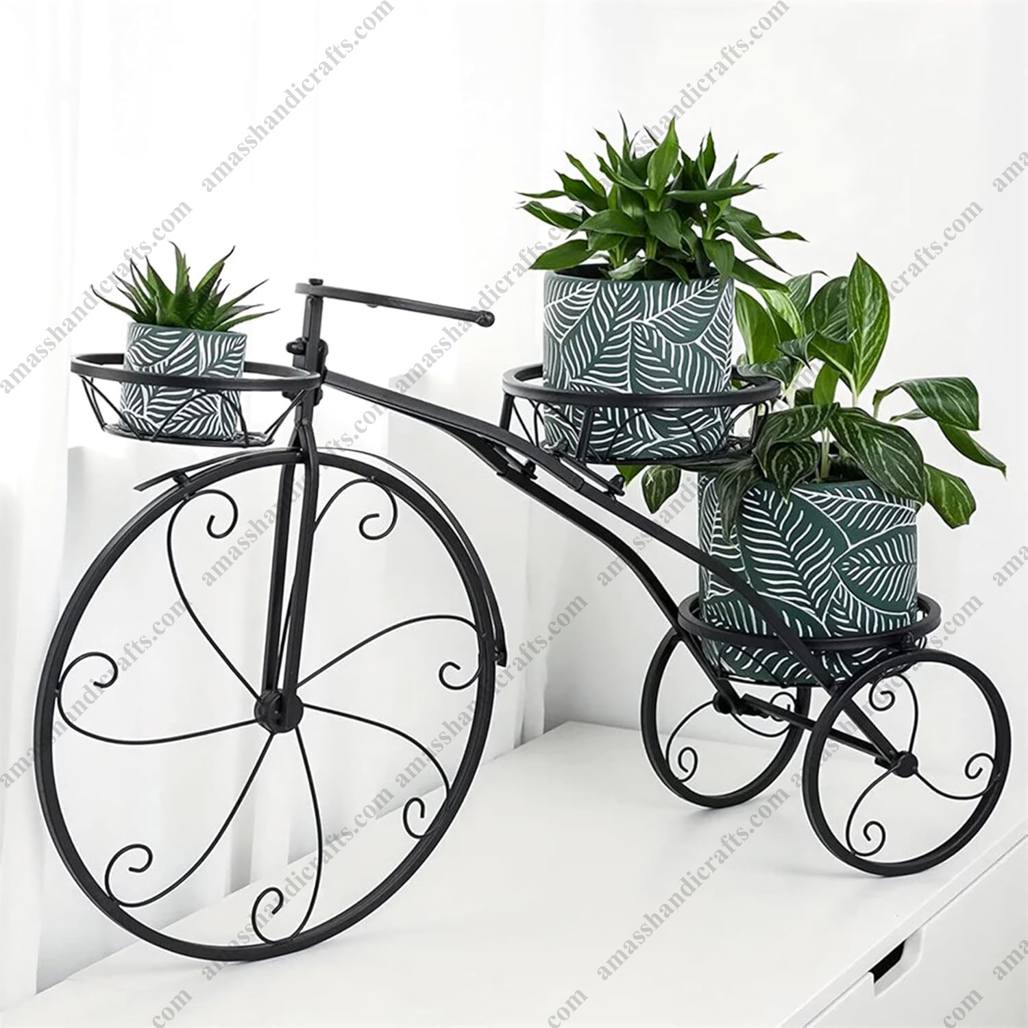 Black Iron Tricycle Planter Stand - 3 Tier Flower Pot Holder
