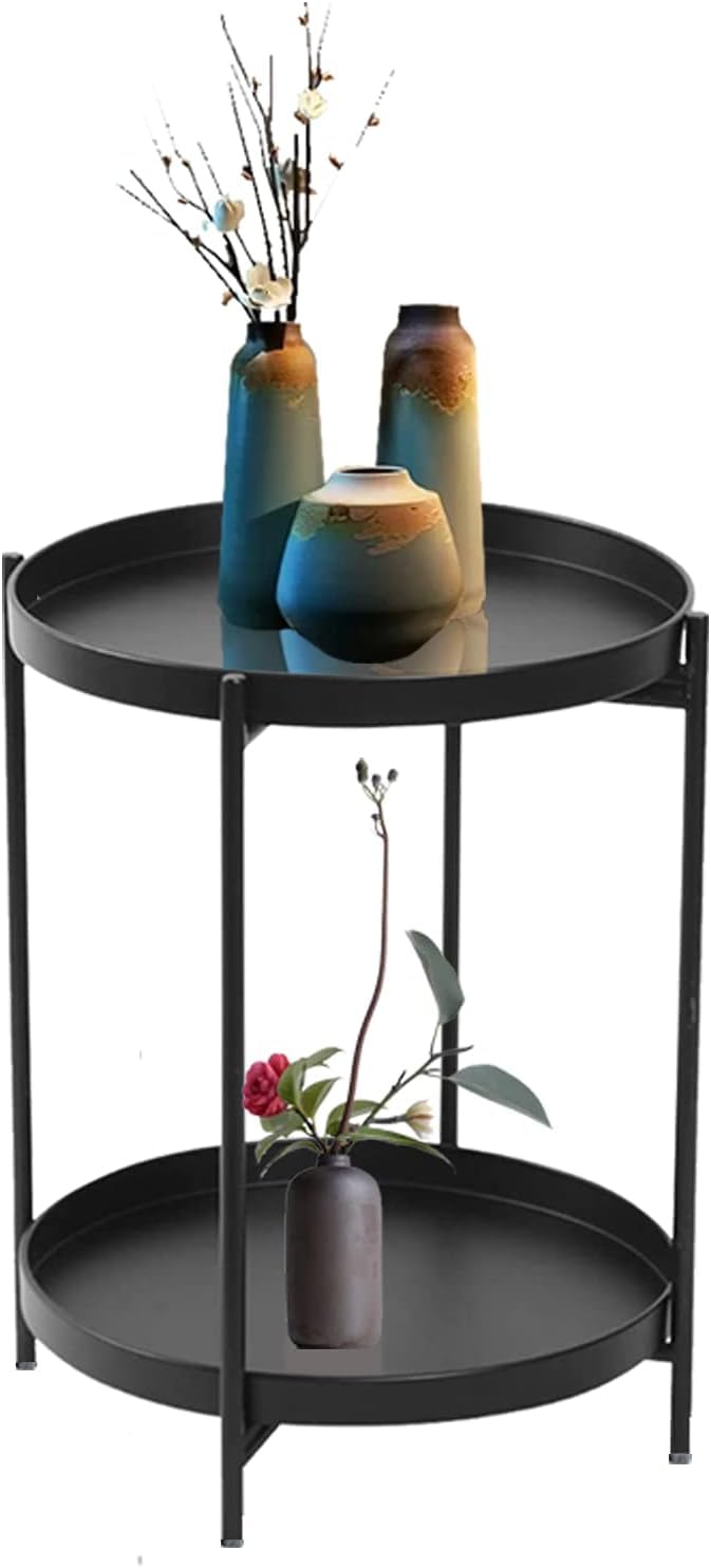 Black Metal Side Table with Removable Tray