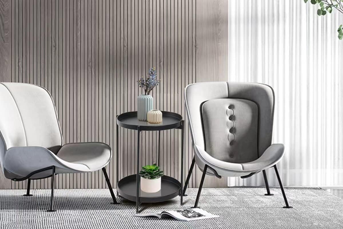 Black 2 Tier Round Metal Side Table