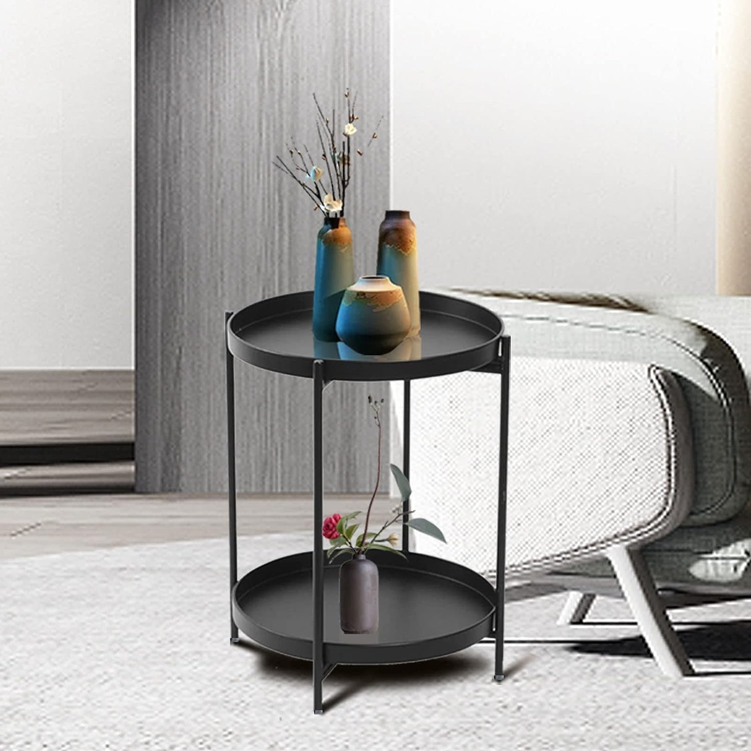 Black Round Metal Side Table