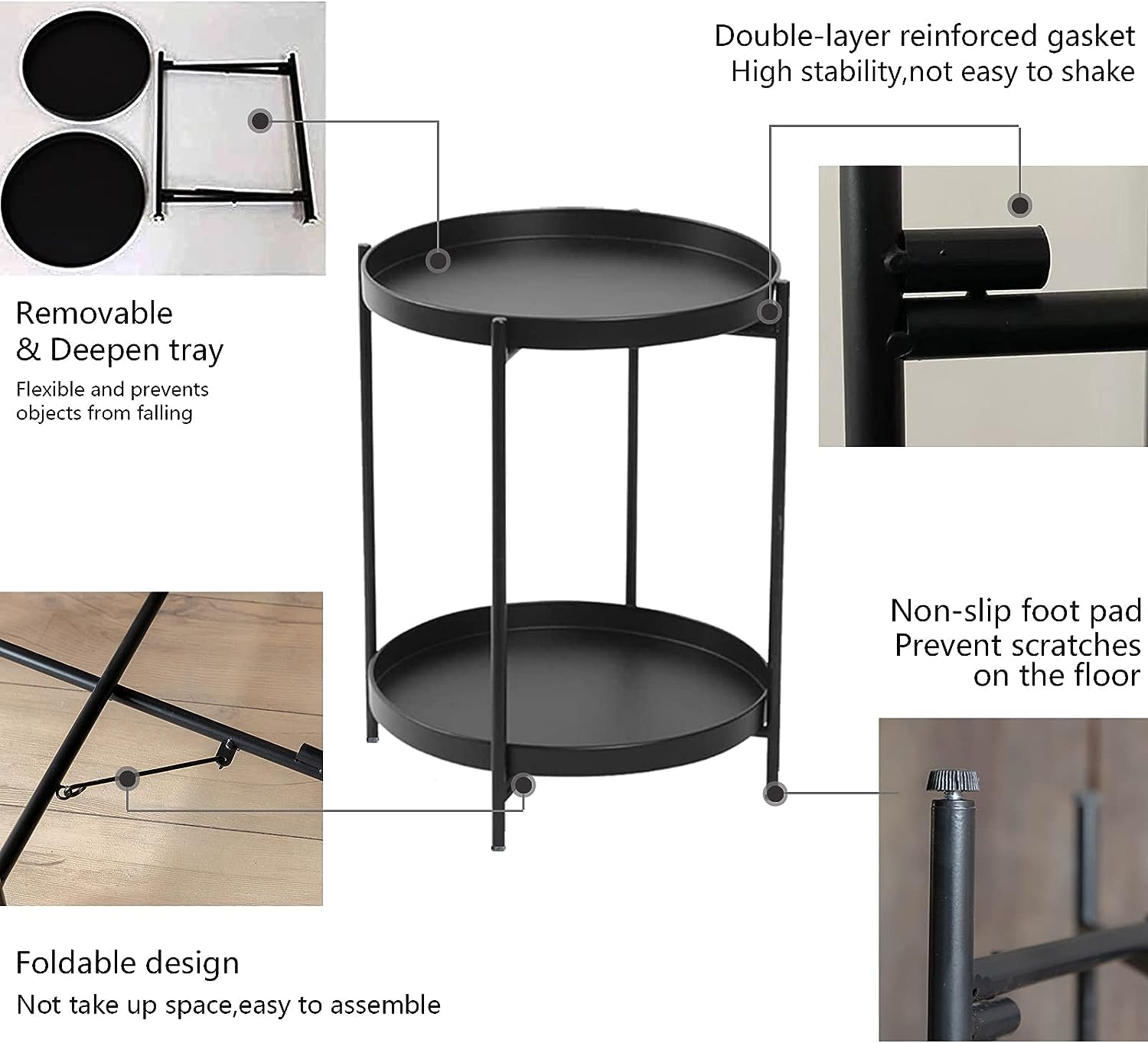 Black 2 Tier Side Table with Storage