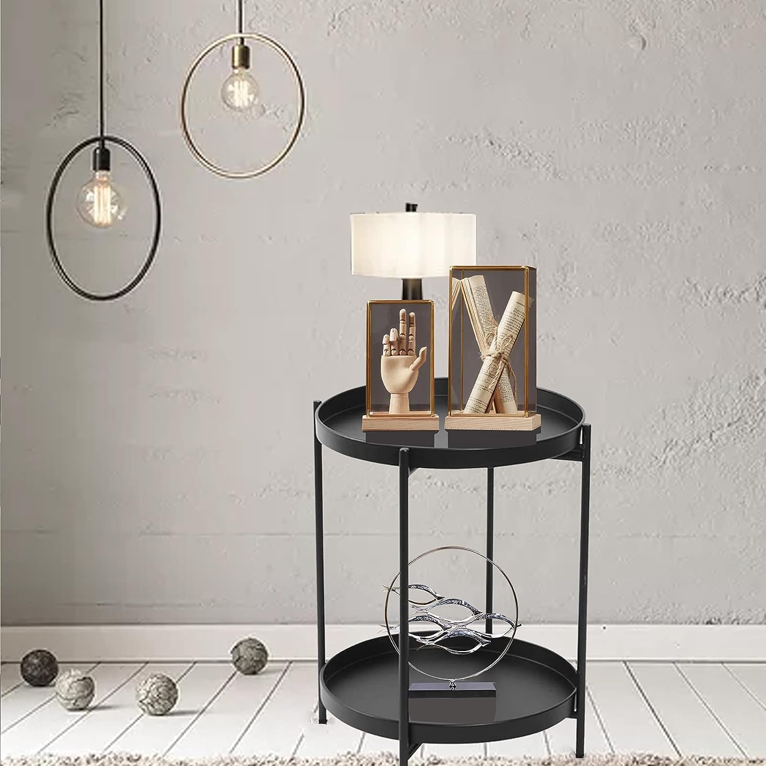 Black Metal Side Table with Rustproof Coating