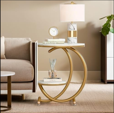 2-Tier End , Small Accent Side Table with C-Shaped Frame Both Indoors and Outside, The Sofa, Bedside Table, Bedroom, and Living Room are utilized. - Image 6
