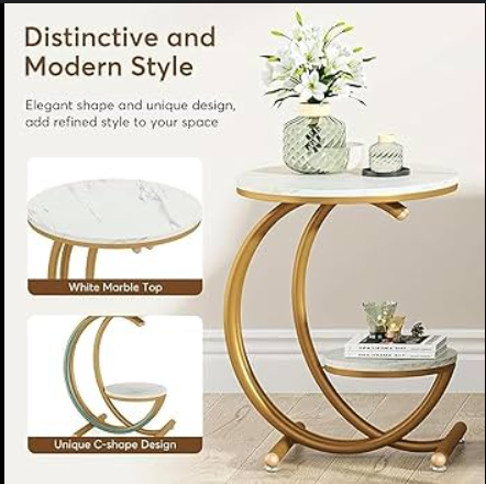 2-Tier End , Small Accent Side Table with C-Shaped Frame Both Indoors and Outside, The Sofa, Bedside Table, Bedroom, and Living Room are utilized. - Image 4