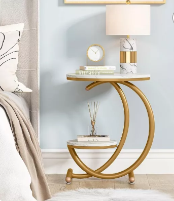 2-Tier End , Small Accent Side Table with C-Shaped Frame Both Indoors and Outside, The Sofa, Bedside Table, Bedroom, and Living Room are utilized. - Image 2