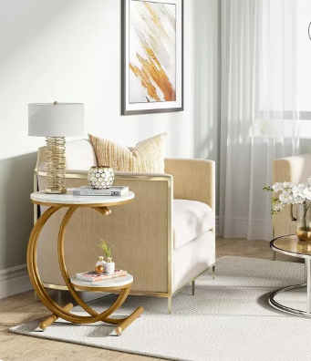 2-Tier End , Small Accent Side Table with C-Shaped Frame Both Indoors and Outside, The Sofa, Bedside Table, Bedroom, and Living Room are utilized. - Image 8