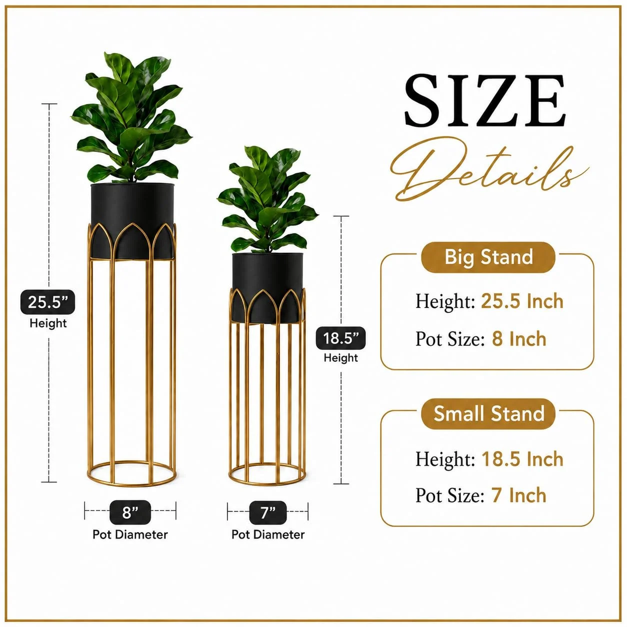 Modern, Stylish Metal Planter with Stand for Indoor & Outdoor Plants | Tall Plant Pot for Balcony, Living Room, Garden | Decorative Floor Flower Pot with Stand Set of 2 (Black) - Image 6