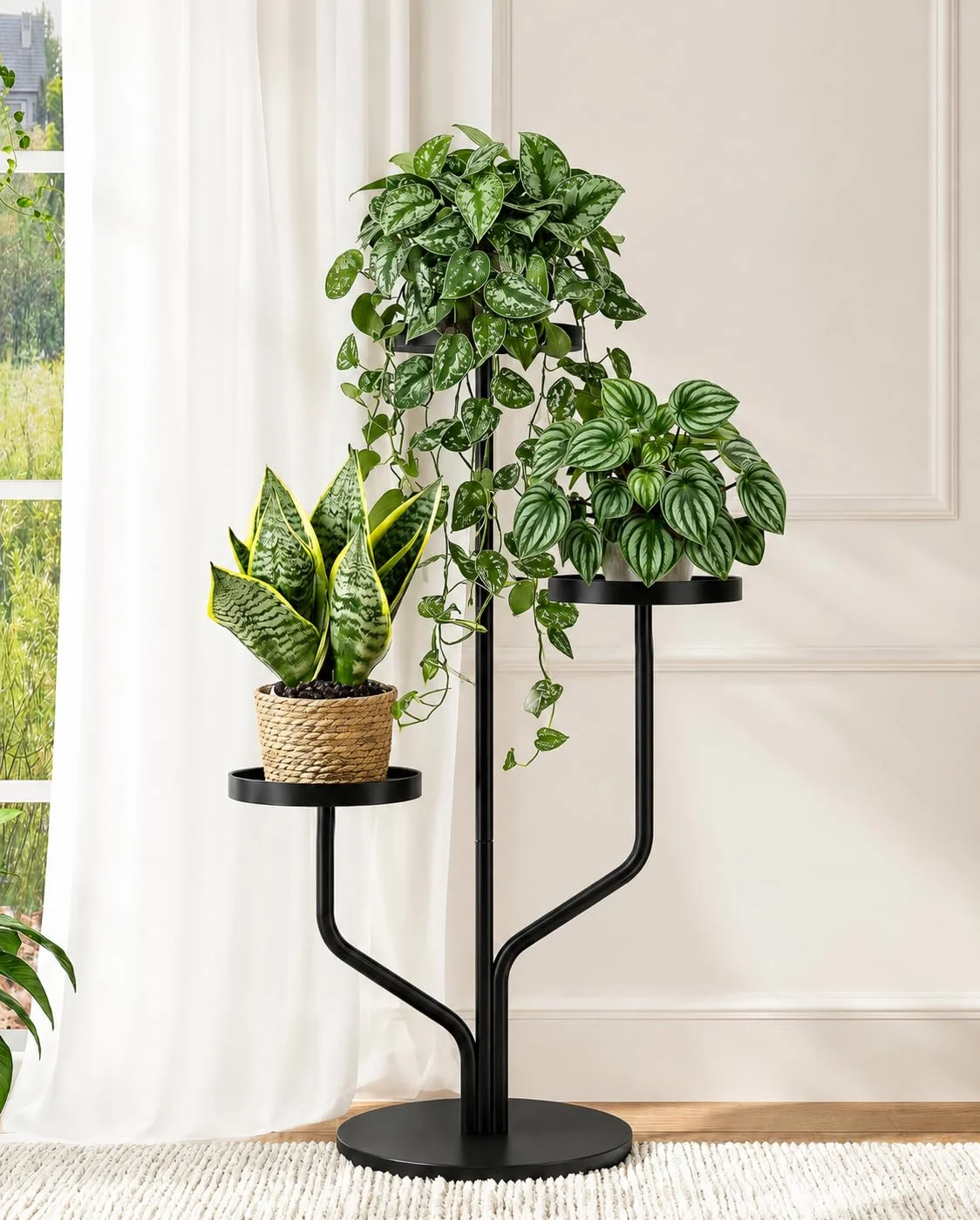 3 Tier Metal Plant Stand for Indoor & Outdoor Plants | Heavy Duty Iron Flower Pot Stand | Space-Saving Vertical Planter Stand for Living Room, Balcony, Garden, Patio, Office & Home Decor