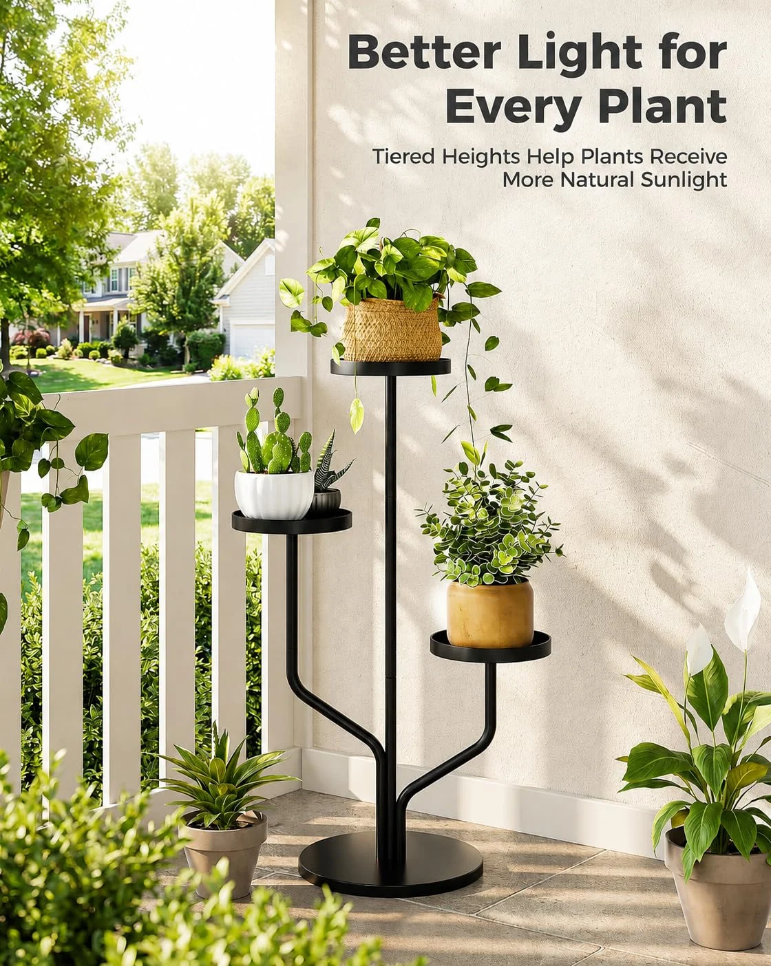 3 Tier Metal Plant Stand for Indoor & Outdoor Plants | Heavy Duty Iron Flower Pot Stand | Space-Saving Vertical Planter Stand for Living Room, Balcony, Garden, Patio, Office & Home Decor - Image 4